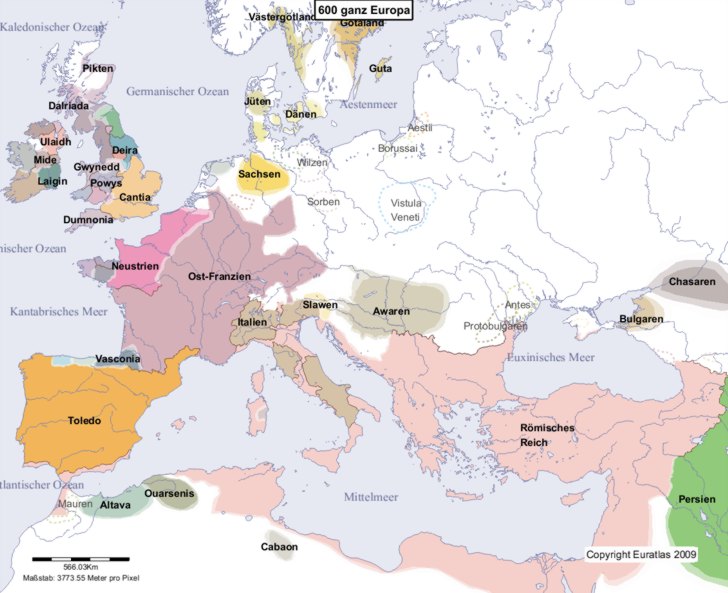 Karte Europas im Jahre 600