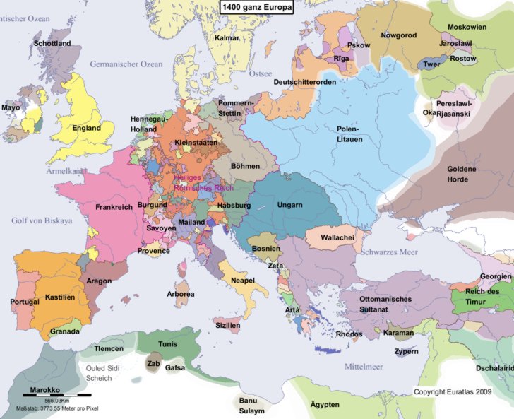 Karte Europas im Jahre 1400