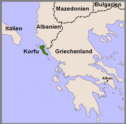 die Lage Korfus in Griechenland